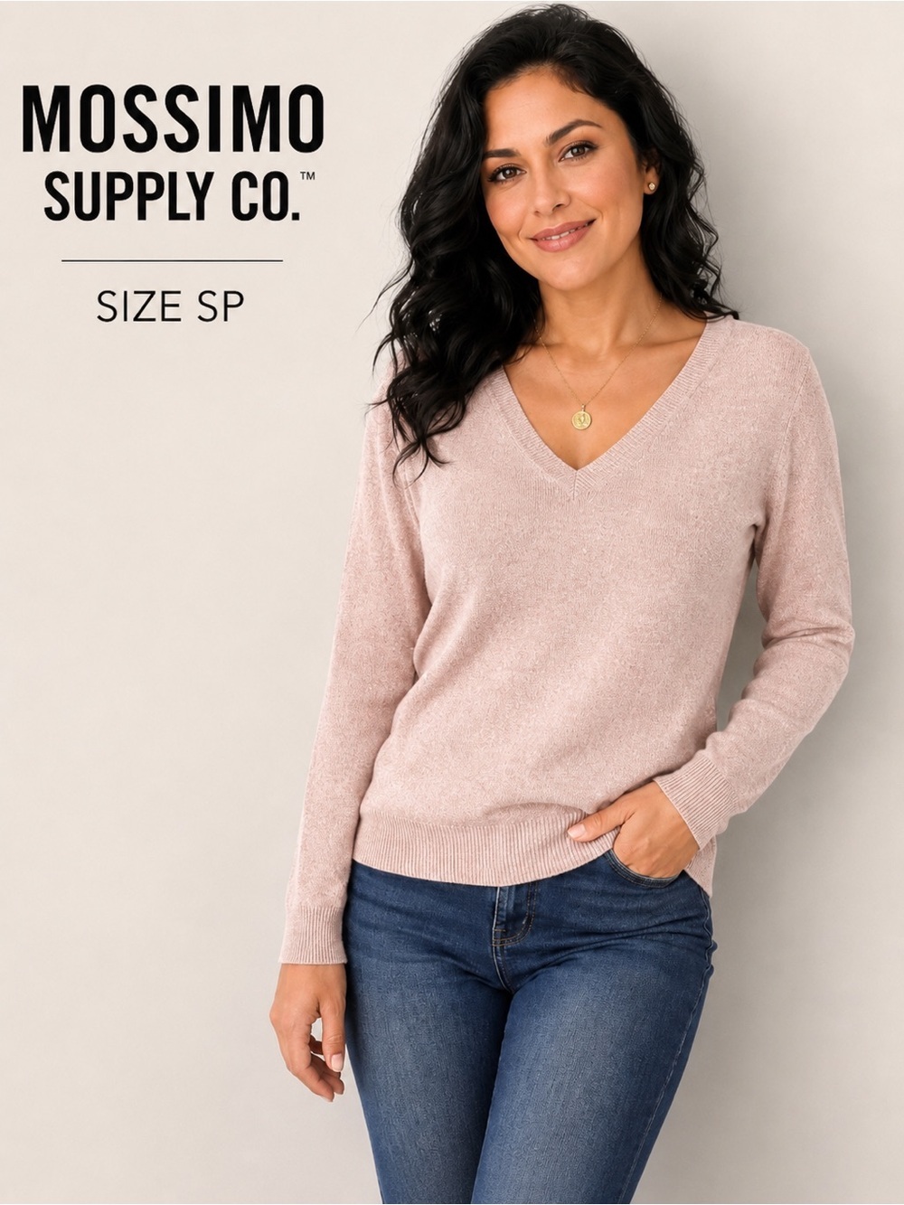 Mossimo Supply Co. Light Pink Metallic V-Neck Knit Sweater Women’s Size SP